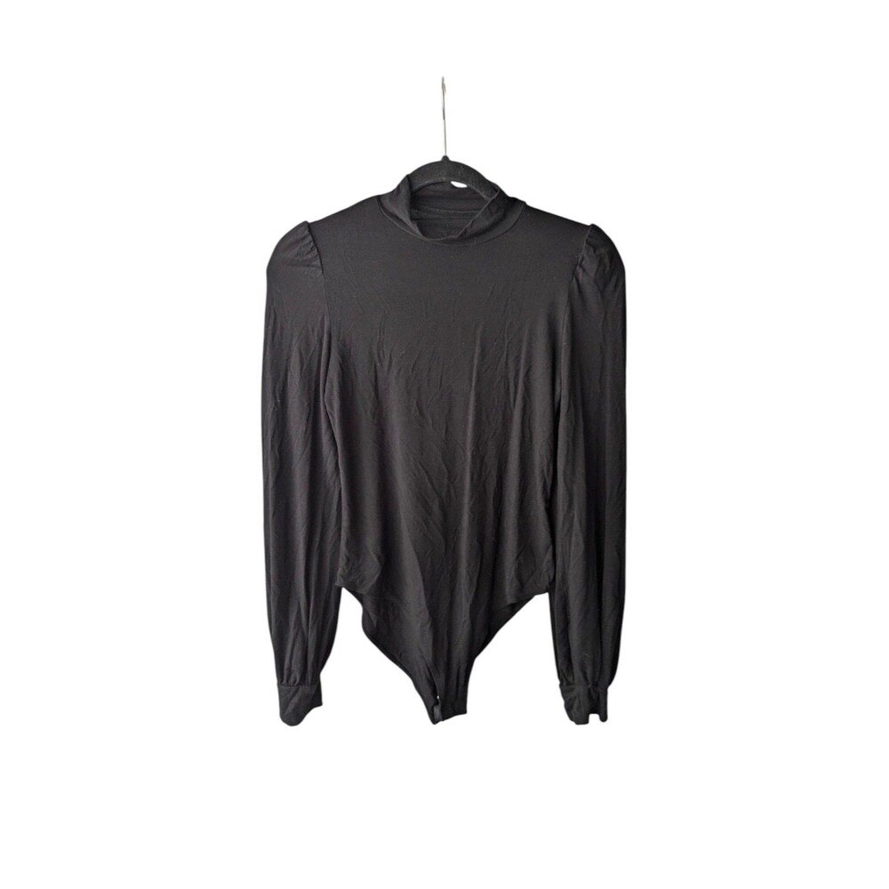 High Neck Bodysuit Fitted Long Sleeve Women's M Snap Mangopop